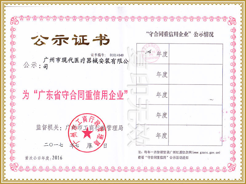 守合同重信用证书